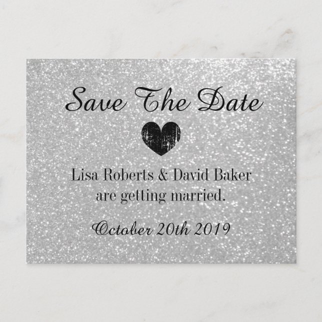 Carte postale de mariage 'Save the date' à paillet (Devant)
