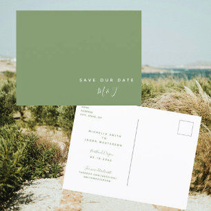 Carte postale de mariage vert simple pour annoncer