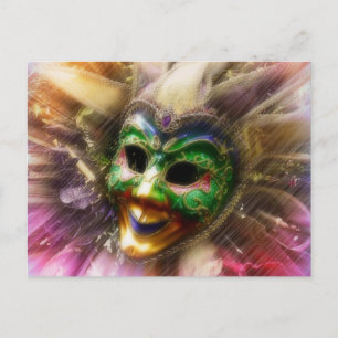 Carte postale de masque de bouffon vénitien coloré