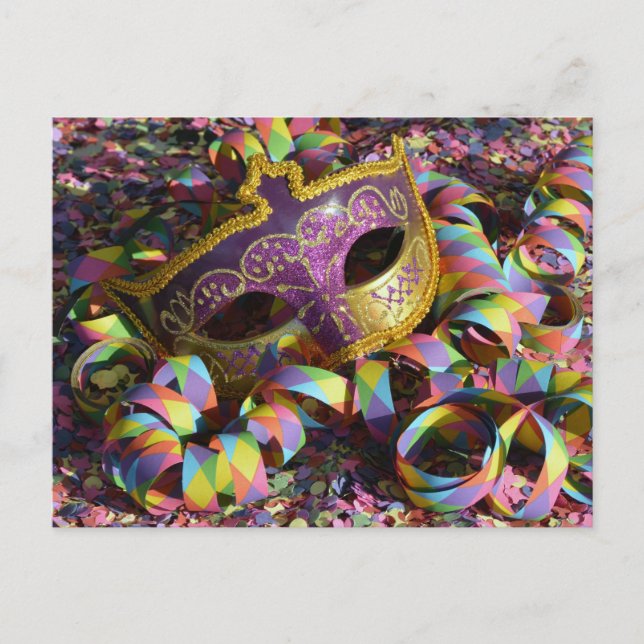 carte postale de masque de carnaval confetti (Devant)