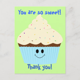 Carte postale de Merci de petit gâteau (bleue)