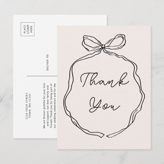 Carte postale de Merci de ruban blanc à main (Devant / Derrière)