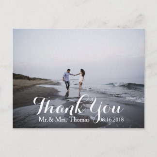 Carte postale de Merci Mariage lettres main chic