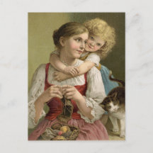 Carte postale de mère au tricot vintage