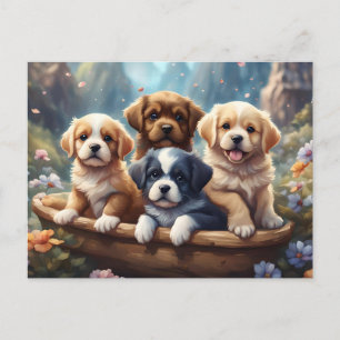 Carte Postale De mignons chiots dans un panier, sur mesure