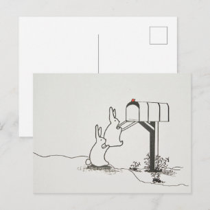 Carte Postale De mignons lapins en quête de courrier