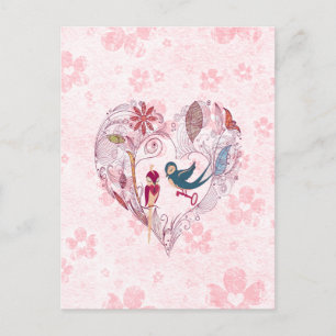 Carte Postale De mignons oiseaux adorables avec la clé de l'amou
