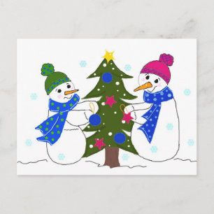 Carte Postale De mignons Snowmen décorent un arbre