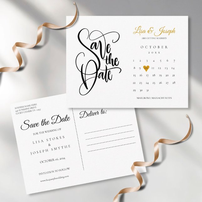 Carte Postale de Mise à Jour Calendrier Script Or  (Créateur téléchargé)