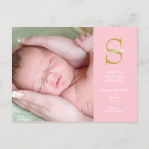 Carte postale de naissance avec monogramme et phot