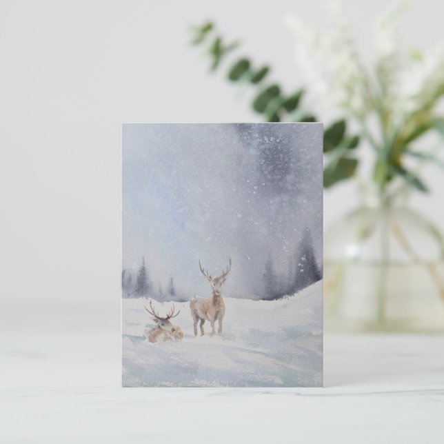 Carte postale de Noël aux Cerfs d'Aquarelle - Fest (Debout devant)