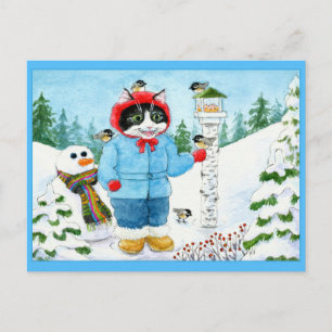 Carte postale de Noël aux oiseaux de chats mignons