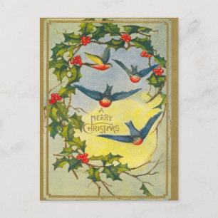 Carte postale de Noël aux oiseaux victoriens
