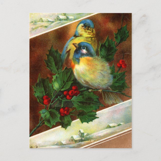 Carte postale de Noël aux oiseaux victoriens (Devant)