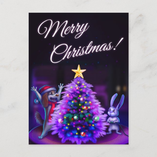 Carte postale de Noël avec animaux mignons (Devant)
