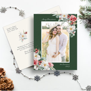 Carte postale de Noël avec photo élégante et verte