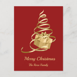 Carte postale de Noël cadeau de Noël Gold Ribbon