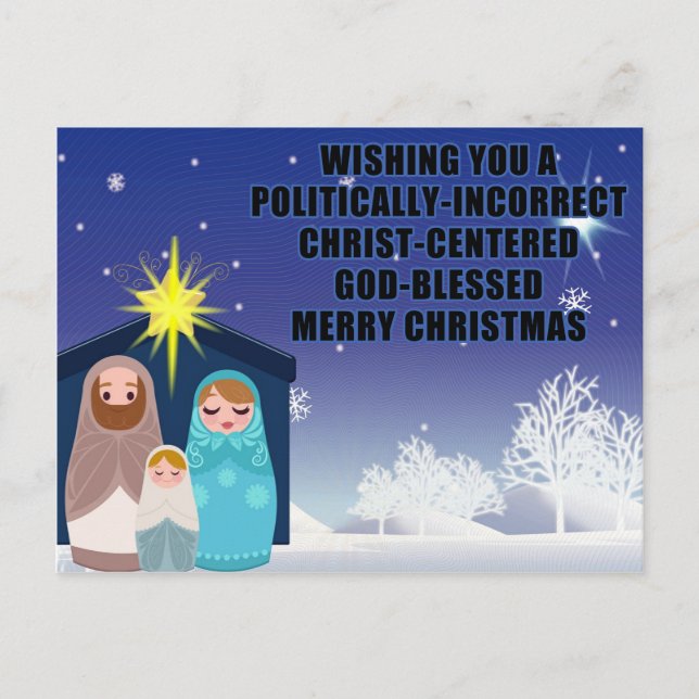 Carte postale de Noël chrétienne politiquement inc (Devant)