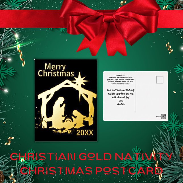 Carte postale de Noël Christian Gold Nativité (Christian Gold Foil Nativity Christmas Postcard)