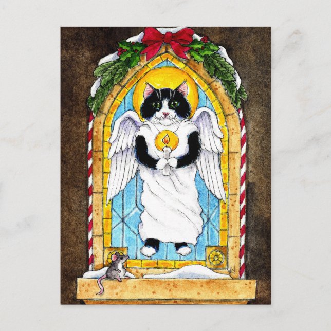 Carte postale de Noël Cute Cat Mouse (Devant)