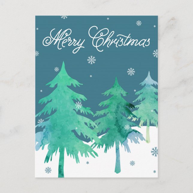 Carte postale de Noël d'arbres d'aquarelle (Devant)