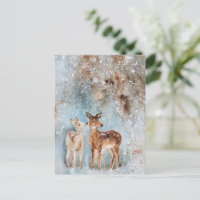 Carte postale de Noël de cerfs d'aquarelle | Festi