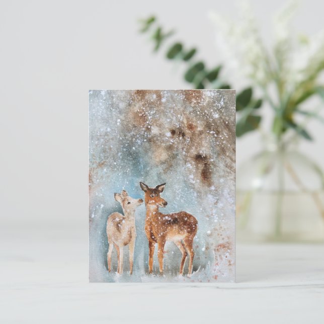 Carte postale de Noël de cerfs d'aquarelle | Festi (Debout devant)
