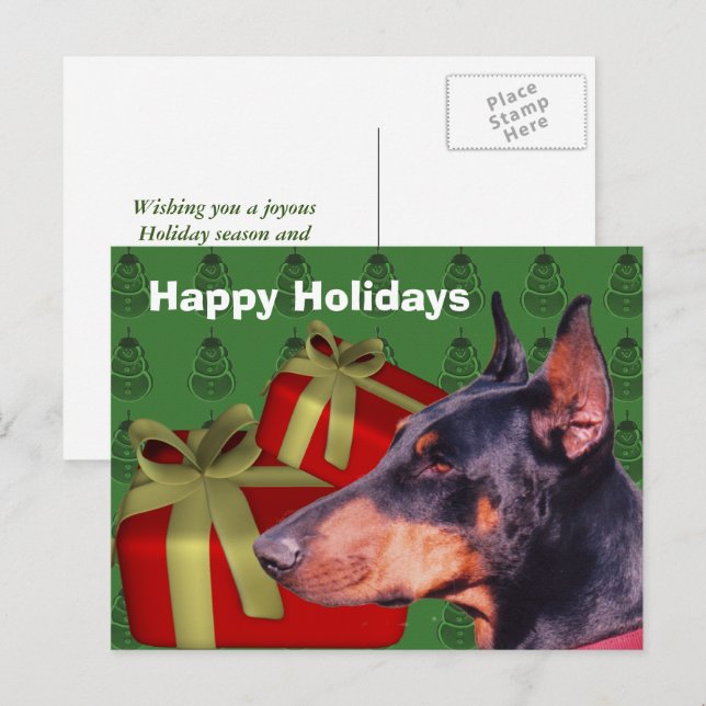 Carte postale de Noël de chien Doberman (Devant / Derrière)