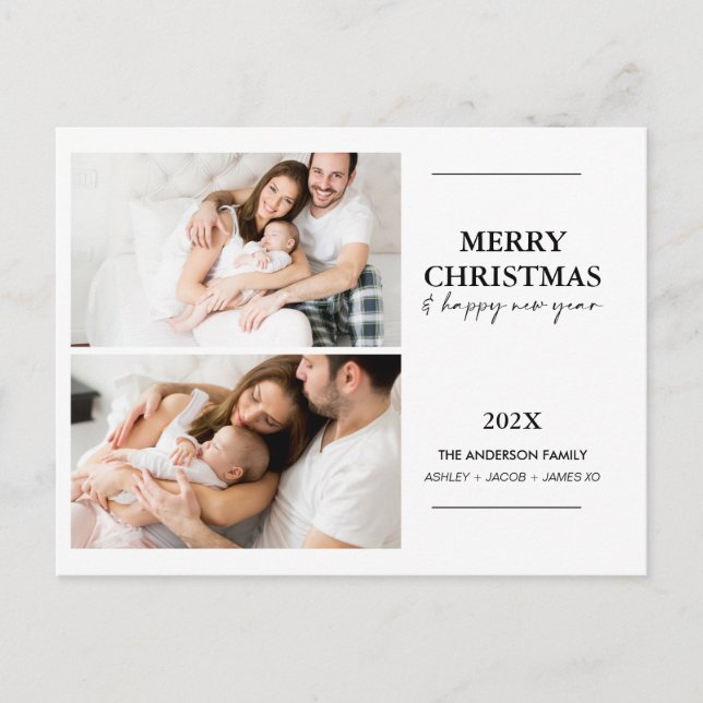 Carte postale de Noël de deux familles modernes (Devant)