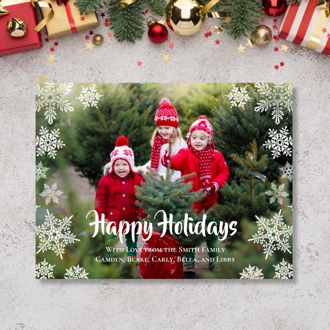 Carte postale de Noël de fêtes joyeuses (Holiday Postcard with snowflakes)