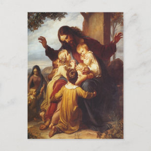 Carte postale de Noël de Jésus et des enfants