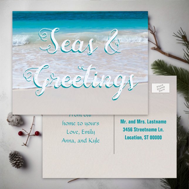Carte postale de Noël de la mer et des salutations (Créateur téléchargé)