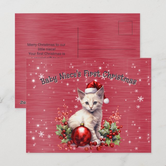 Carte postale de Noël de la première nièce de bébé (Devant / Derrière)