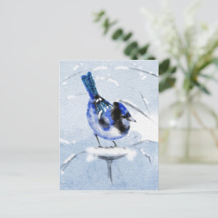 Carte postale de Noël de l'oiseau couleur de l'eau