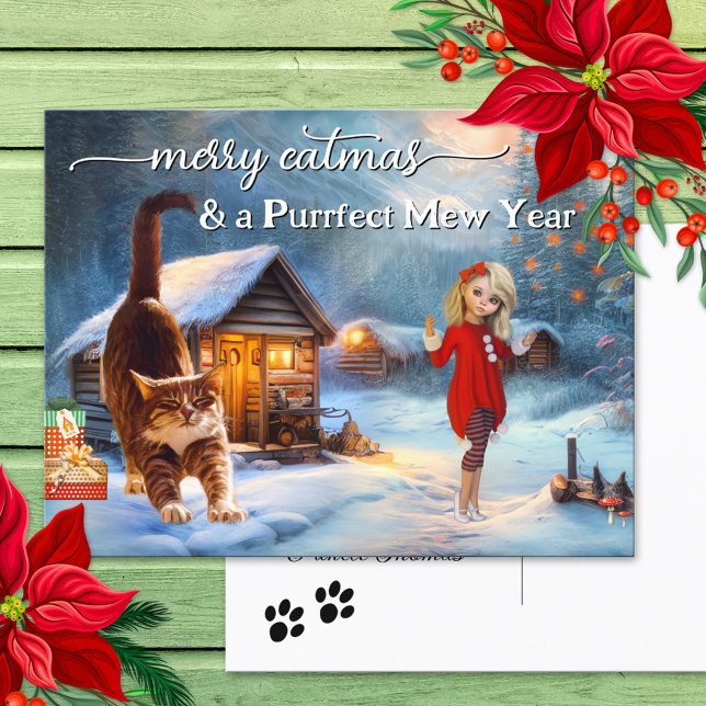 Carte postale de Noël de Noël de Chat d'hiver (Créateur téléchargé)