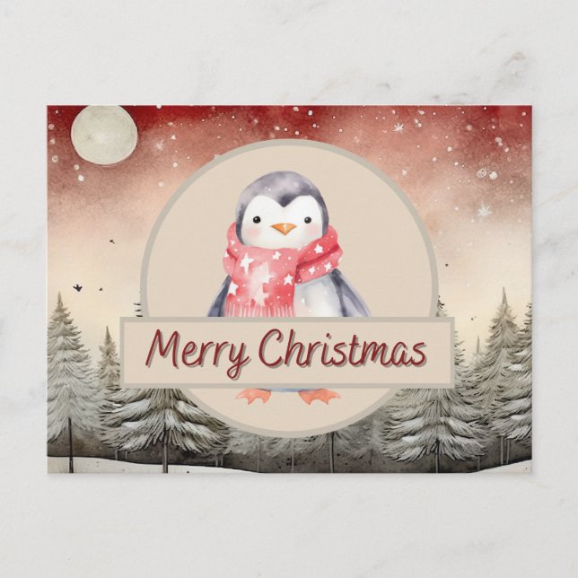 Carte postale de Noël de pingouin (Devant)