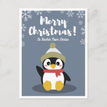 Carte postale de Noël de pingouin personnalisées