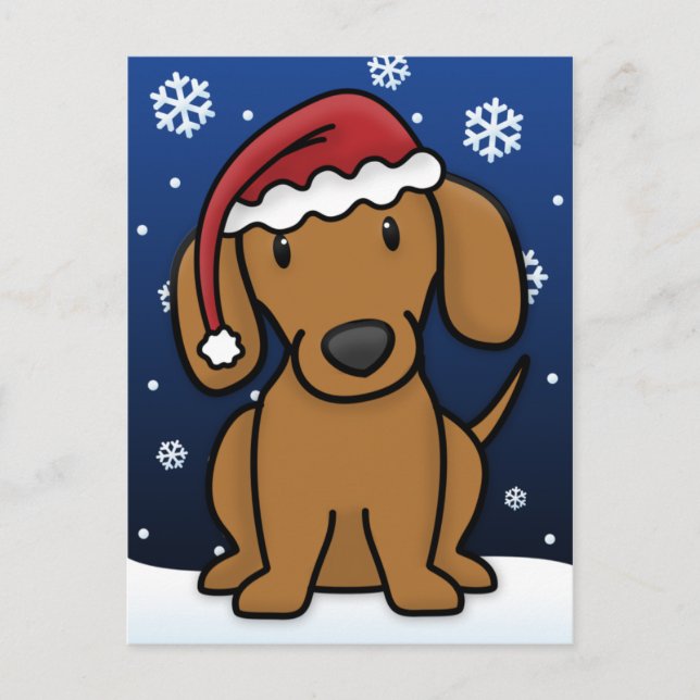 Carte postale de Noël de teckel de Kawaii (rouge) (Devant)
