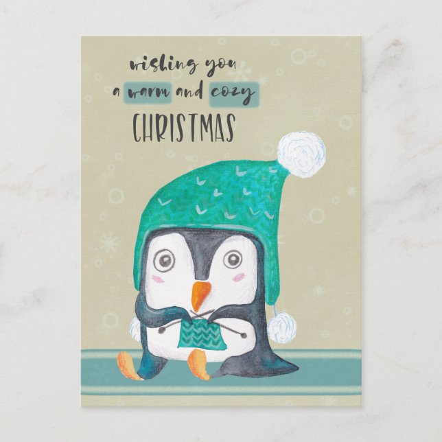 Carte postale de Noël de tricot de pingouin (Devant)