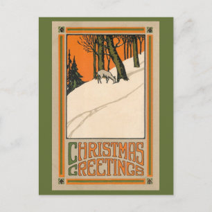 Carte postale de Noël déco avec cerfs, neige et ar