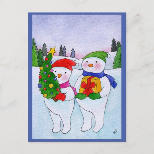 Carte postale de Noël des hommes de neige mignons (Devant)