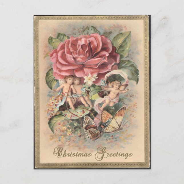 Carte postale de Noël des Roses et Cherubs victori (Devant)