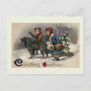 Carte postale de Noël "Dog Pulling Sled"