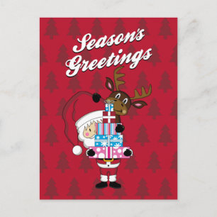 Carte postale de Noël du Père Noël et du renne