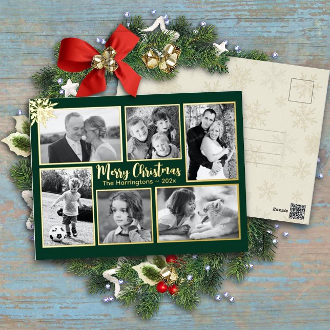Carte postale de Noël Gold Foil Multi-photo (Créateur téléchargé)