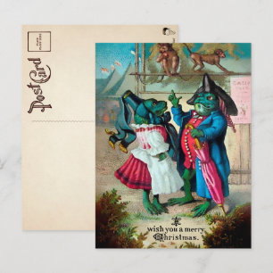 Carte postale de Noël grenouilles victoriennes vin