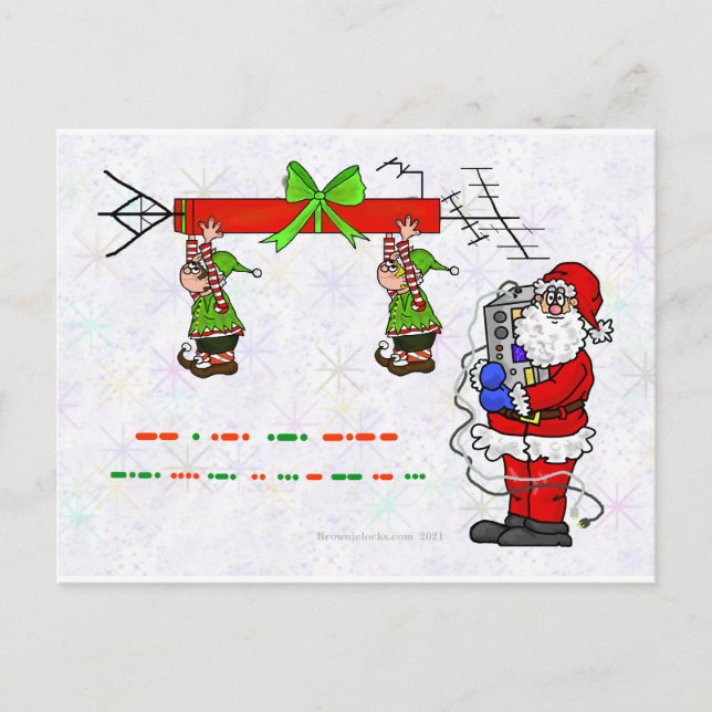 Carte postale de Noël Ham Radio Père Noël et Elves (Devant)