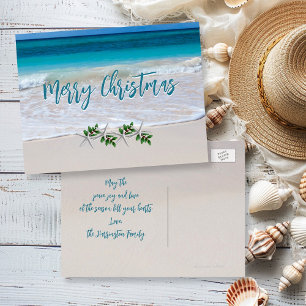 Carte postale de Noël joyeux tropical plage océan