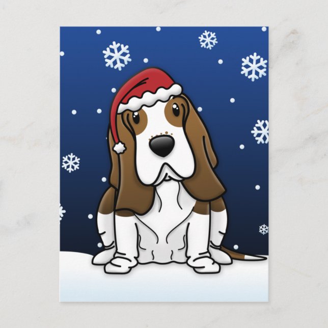 Carte postale de Noël Kawaii Basset (Devant)