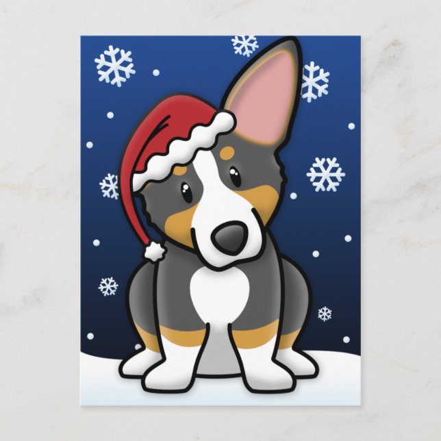 Carte postale de Noël Kawaii Tri Pembroke Welsh Co (Devant)